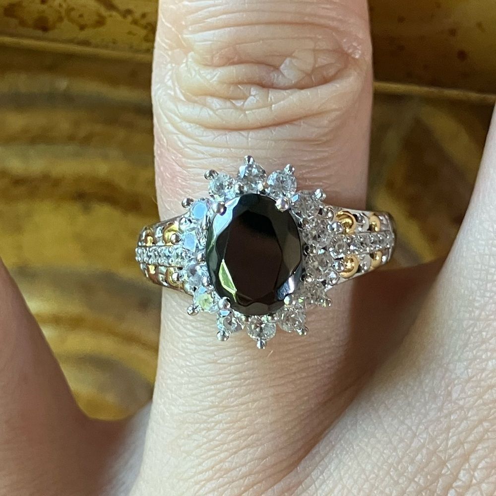 Natural Shungite White Zircon Sterling Silver Halo Ring Size 7